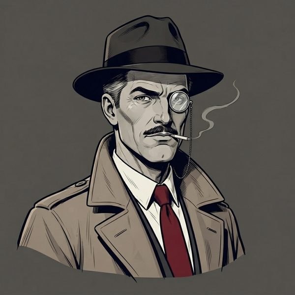 The Hard-Boiled P.I.: a detective in a fedora and trench coat with a monocle