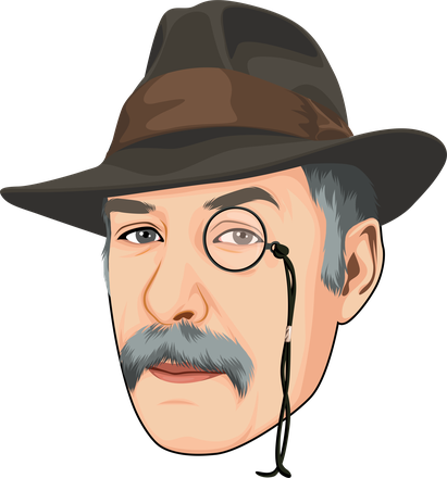 Illustrated portrait of Jack Turk wearing a fedora and monocle